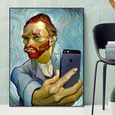 Allernieuwste.nl® Canvas Schilderij Selfie Naar Vincent van Gogh - Abstract Zelfportret - PopArt Graffiti - Poster - 60 x 80 cm - Kleur