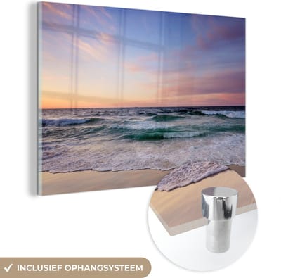 MuchoWow® Glasschilderij 120x80 cm - Schilderij acrylglas - Strand - Pastel - Kleuren - Foto op glas - Muurdecoratie woonkamer - Wanddecoratie slaapkamer - Schilderijen