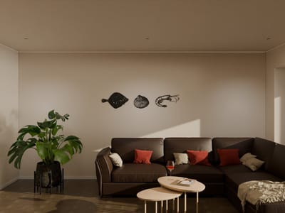Houten wanddecoratie - Wooden wall decoration | Schaaldieren 38 x 34cm Crustaceans | Zwart - Black | Muurdecoratie - Wall art - Design Wandfiguur - Echt Hout - Noordzee - Real Wood