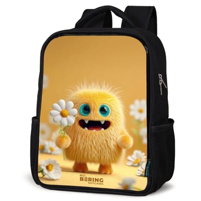 NoBoringSuitcases.com® - Rugzak zwart - Schooltas jongen & meisje - Vrolijk pluizig wezentje - Rugtas voor school - Boekentas kind - Schoolrugzak - Kinderrugzak