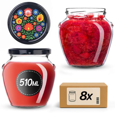 KADAX inmaakpotten van 510 ml met schroefdeksel (fi 82 mm), inmaakpotten met schroefdeksel, potten voor het inmaken van honing, fruit en groenten, inmaakpotten (blauwe volksbloemen, 8 stuks)