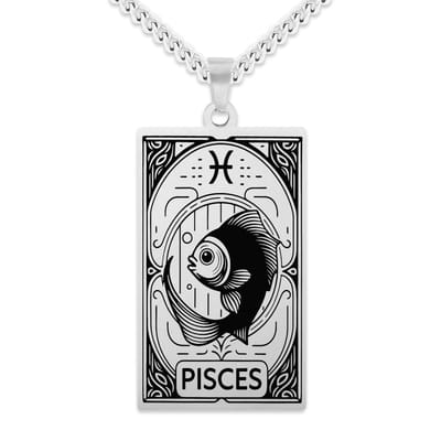 Sterrenbeeld Vissen (Pisces) Ketting Zilverkleurig - Zodiac in de stijl van Rider-Waite Tarot - Roestvrij Staal / Stainless Steel - 60cm - Pax Amare