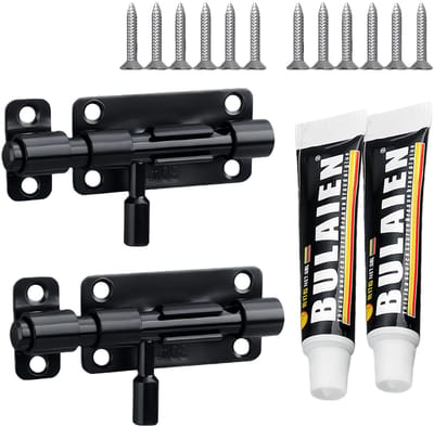 Dailygoods- Deurgrendel - Set van 2 - Roestvrij Staal - Zwart - Stevige Schuifsluiting - 8 cm - Beveiliging voor Binnen/Buiten - Schuifgrendel