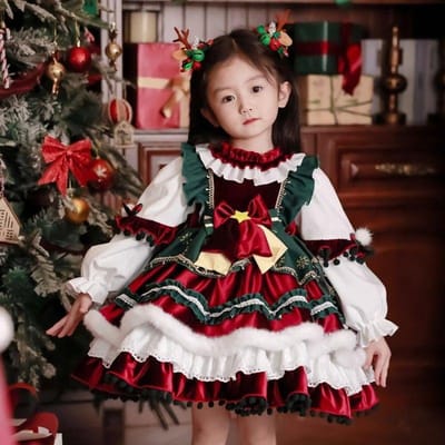Robe de Noël Automne Hiver pour Enfants Princesse Mignonne Élan Robe Lolita Pour Filles Fête de Vacances Cadeau Vêtements Avec Accessoires Chapeau 140cm white