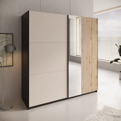 Meubella - Enso - Kledingkast - Beige/Zwart - 203x65x215 cm