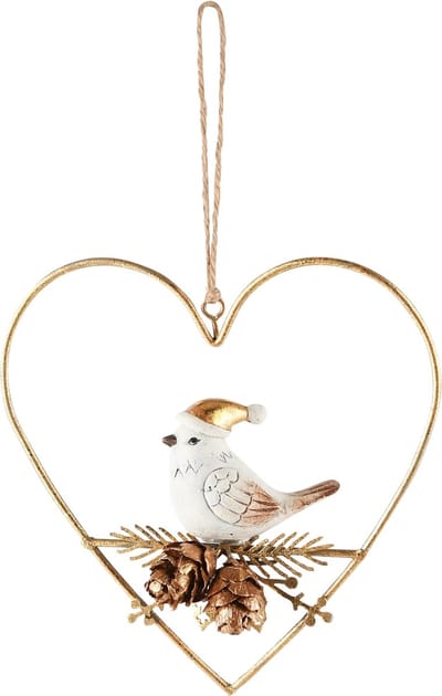 Dekoratief | Hanger hart m/vogeltje, goud, metaal, 12x5x12cm | A245811