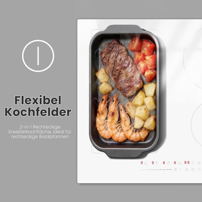 Inductiekookplaat 4 zones - Flexzone kookplaat - Moderne keuken - Wit borosilicaatglas - 60 cm breed - Wit
