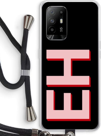 Gepersonaliseerd - Case Company® - Hoesje met koord geschikt voor Oppo A94 5G hoesje met Koord - Monogram - Telefoonhoesje met Zwart Koord - Bescherming aan alle Kanten en Over de Schermrand