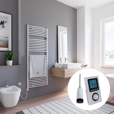 Schulte EUROPA - elektrische designradiator - 60 x 153 cm - wit - handdoekdroger - ruimteverwarming - verwarmingselement links - digitale afstandsbediening - 600 Watt