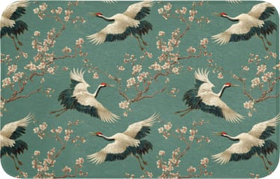 WC mat 80x50 cm - Antislip - Kersenbloesem - Kraamvogels - Groen - Toiletmat - Vloermat - Douchemat - Toilet tapijt - Toiletmatten