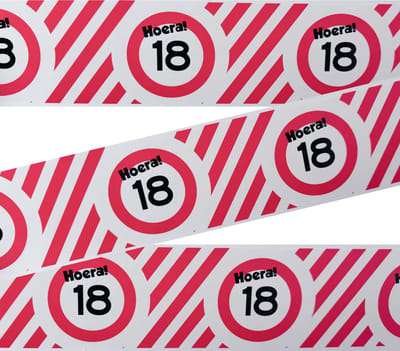 3BMT® Afzetlint - Markeerlint rood wit - 18 jaar - verjaardag - 10 meter