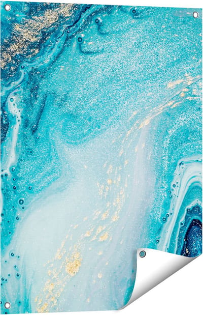 Gards Tuinposter Abstracte Kunst Blauwe Oceaan - 60x80 cm - Tuindoek - Tuindecoratie - Wanddecoratie buiten - Tuinschilderij