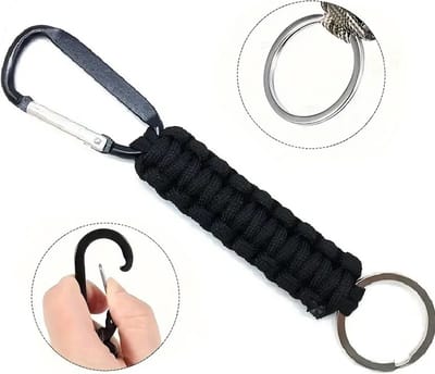 Paracord Survival Sleutelhanger Met Karabijnhaak I Emergency Kit I Extra Sterk I Zwart