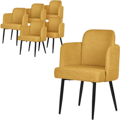 Set van 6 eetkamerstoelen met rugleuning & armleuningen mosterd met metalen poten tot 120 kg ML-Design