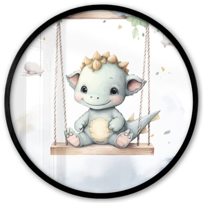 Poster in lijst Rond - Fotolijst 40x40 cm - Posters - Draak - Baby dier - Kinderen - Ronde posterlijst zwart - Decoratie - Wanddecoratie woonkamer - Muurdecoratie slaapkamer