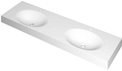 INK Smooth Wastafel Polystone Dubbel met 2 Kraangaten - 1600x450x90 mm - Mat Wit