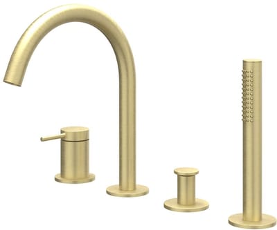 IVY Bond Badrandcombinatie 4-gats mengkraan met draaibare uitloop uittrekbare handdouche Geborsteld mat goud PVD