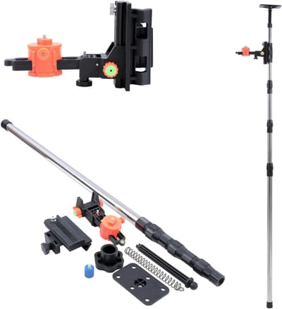 Laserwaterpas, telescopische stang, 115-350 cm, roestvrij staal, uitschuifbare vloer tot plafond, laserstang met houder en nylon tas, voor roterende kruislijnlasers, snelle en flexibele