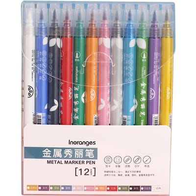 24 Kleuren Metallic Marker Pennen 1-2mm Penseelpunt Markers voor Kleuren Fijne Punt Heldere Kleur Snel 12 Pens gray