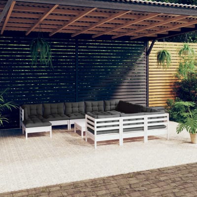 vidaXL - 12-delige - Loungeset - met - kussens - grenenhout - wit