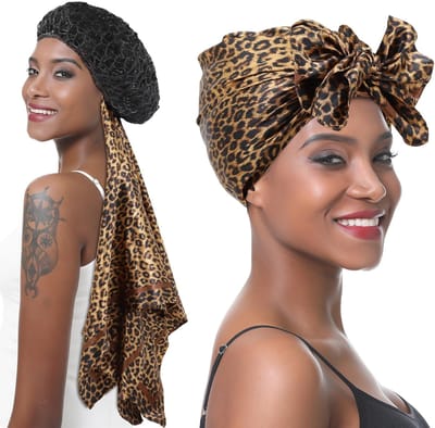 Dailygoods- Wikkelmuts 2-in-1 met haarnet - Satijnen Hoofddoek - Zijde Wrap - Kapmuts voor Dames - Bescherming en Verzorging van Krullen - Tot 71 cm Hoofdomtrek - Haarnetje