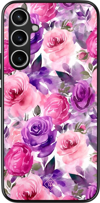 Casimoda® hoesje - Geschikt voor Samsung Galaxy S23 FE - Rosy Blooms - Zwart TPU Backcover - Planten - Roze