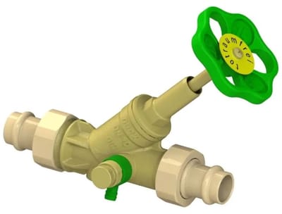 Schlösser Armaturen JS Vrijstroomventiel, met persaansluiting (buitendraad) MULTI, met aftapkraan, met stijgende spindel, DN20, persdiameter 18mm, DVGW gekeurd, 0015571800001