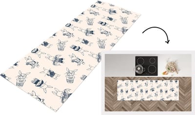 Keukenloper - Loper keuken - Konijnen - Vintage - Patronen - 150x50 cm - Keukenloper vinyl