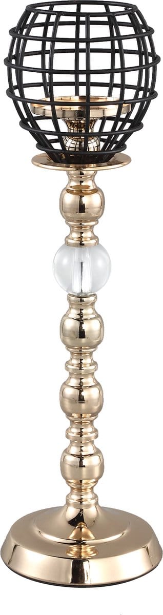 PTMD Giano metalen kandelaar windlicht goud met zwart kaarsenhouder - Gold metal glass candleholder black cup L