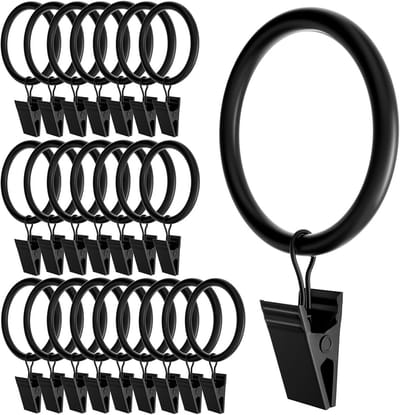 Metalen Gordijnringen met Clips - 24 Pack - 1.5 Inch Roestvrij Staal Vintage Zwart
