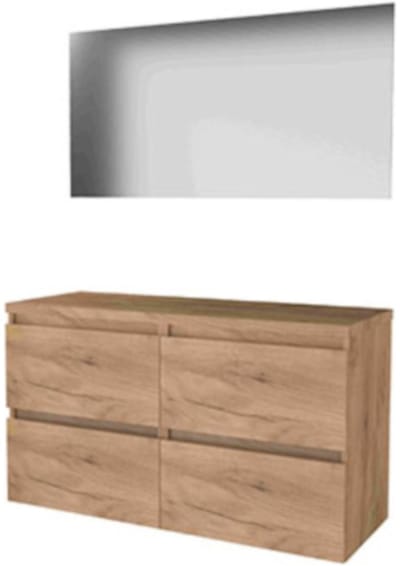 Basic-Line Ultimate 46 Badkamermeubelset - 120 x 46 cm - Greeploos - 4 Lades - Wastafelblad - Spiegel met Indirecte LED Verlichting - Whisky Oak
