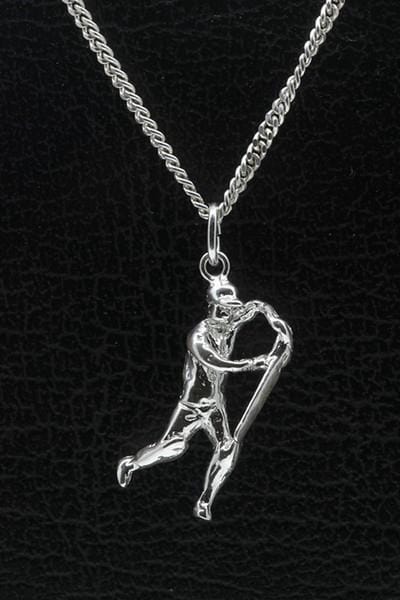 Zilveren Cricket slagman ketting hanger