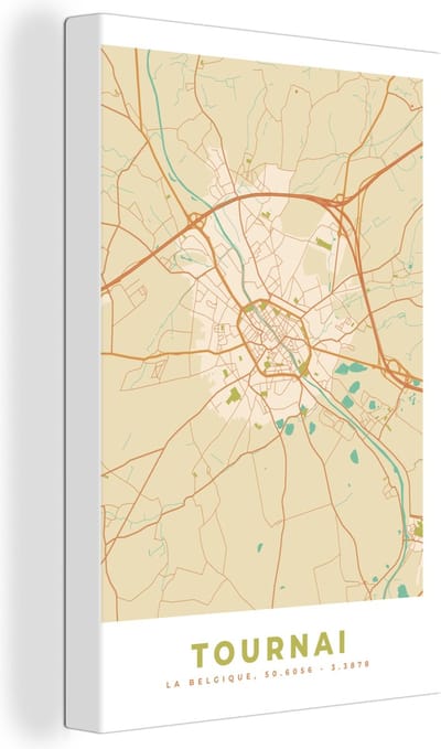 Canvas Schilderij Kaart - België - Tournai - Stadskaart - Plattegrond - 20x30 cm - Wanddecoratie