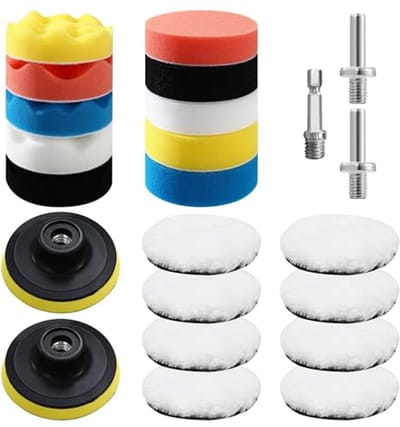 Polijstpads 80mm - 23-delige set - Professionele spons en wol - Voor polijsten en waxen - ShopVlot