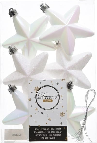 Decoris kersthangers - 6 stuks - 7.5cm - kunststof - mix