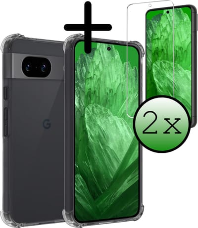 Hoesje Met Screenprotector - 2 Stuks - Geschikt voor Google Pixel 8a - Sterk & Shockproof - Siliconen Case - Back Cover - Telefoon Hoes - Shock Proof - Transparant