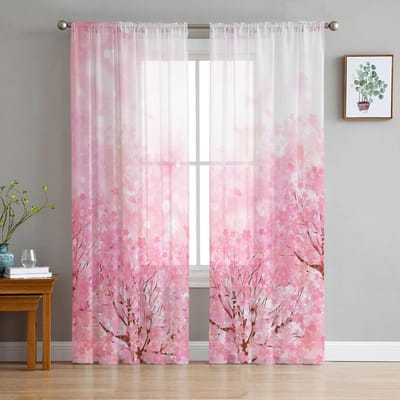 Japanse stijl kersenbloesems raamgordijn voor slaapkamer puur gordijn voor woonkamer luxe tule gordijn voor keuken 135W x 114H(cm)