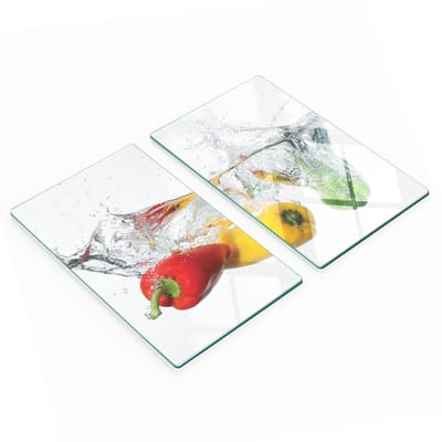 Decoratieve glazen serveerplanken voor snacks, Peppers Splash, 2x30x52 cm