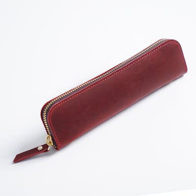 Pochette à stylos en cuir véritable Sac à stylos minimaliste Trousse à crayons en cuir de vache naturel Papeterie Fournitures scolaires et de bureau Cadeau rouge