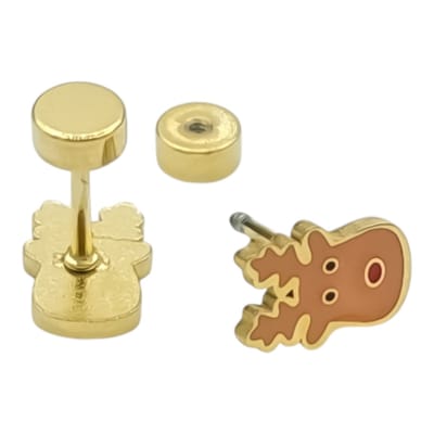 Rendier kerst oorbellen voor meisje of vrouw - Premium gold-plated staal - 8 x 6 mm