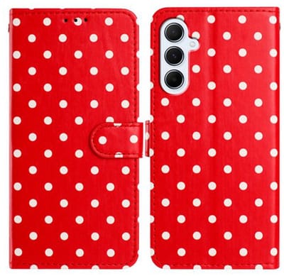 Hoesje Geschikt voor Samsung Galaxy A55 | Polka Dot Wallet Book Case | Portemonnee Hoesje | 3 Pasjes | Magneetsluiting | Stand Functie | Rood