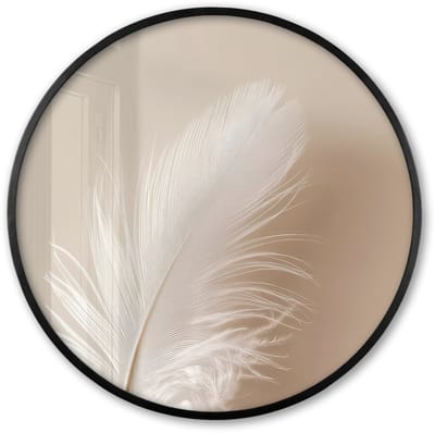 Poster in lijst Rond - Fotolijst 60x60 cm - Posters - Veer - Minimalistisch - Roze - Ronde posterlijst zwart - Decoratie - Wanddecoratie woonkamer - Muurdecoratie slaapkamer