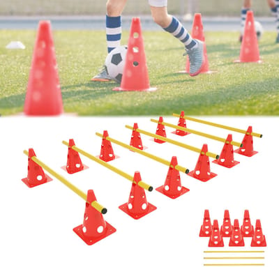 Set van 6 stekbare hindernissen Agility-uitrustingsset voor coördinatietraining, hondenset Agility-trainingsaccessoires - 12 multifunctionele kegels & 6 stangen in hoogte verstelbaar Multifunctionele combinaties