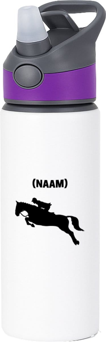 Hacebo® - Paardrijden met eigen naam waterfles met rietje paars - Paardrijden - Paardrijder - Sport - water fles - 650ML