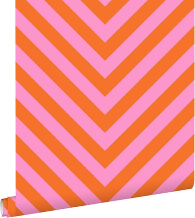 ESTAhome behang chevronpatroon oranje en roze - 50 x 900 cm - 131406