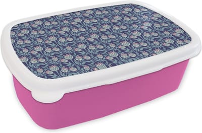 Broodtrommel Roze - Lunchbox - Brooddoos - Bloemen - Patroon - Natuur - 18x12x6 cm - Kinderen - Meisje