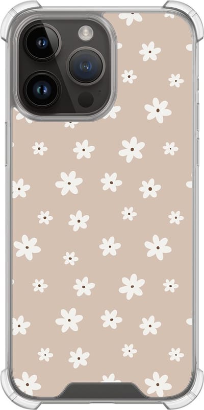 Shockproof hoesje - Geschikt voor iPhone 14 Pro Max - Cute flowers - Extra sterke case - TPU/polycarbonaat - Bloemen - Beige, Transparant