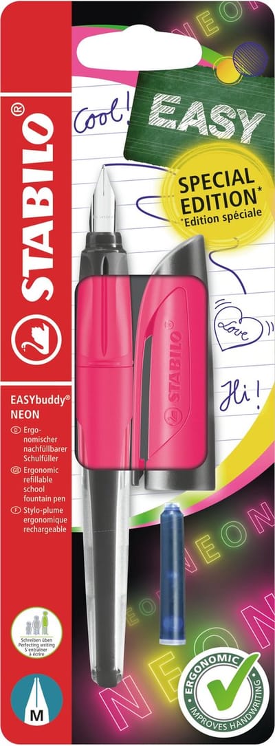 STABILO EASYbuddy NEON - Ergonomische Vulpen - Roze - Standaard M Punt Voor Rechtshandigen