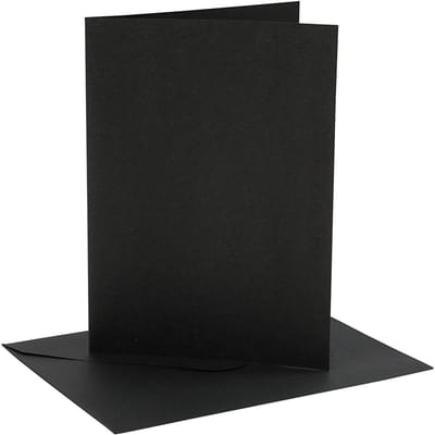 Kaarten en enveloppen, afmeting kaart 12,7x17,8 cm, afmeting envelop 13,3x18,5 cm, 230 gr, zwart, 4 set