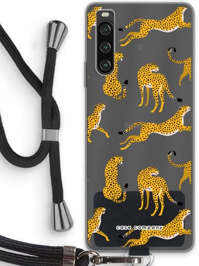 Case Company® - Hoesje met koord geschikt voor Sony Xperia 10 IV hoesje met Koord - Luipaard - Telefoonhoesje met Zwart Koord - Bescherming aan alle Kanten en Over de Schermrand